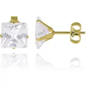 LGT JWLS Classic Stud Oorbellen Vierkant - Transparant Goud-6mm