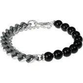 LGT JWLS Zwarte kralen armband met RVS Link Chain