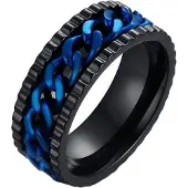 LGT JWLS LGT Jewels edelstaal heren ring Cuban Link Zwart Blauw-18mm