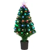 Everlands Groene glasvezel kunstkerstboom 90 cm met knipperende LED lampjes - Kunstkerstboom