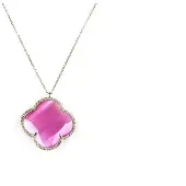 Sophie model Fiori grote klaver collier in zilver grote klaver felroze