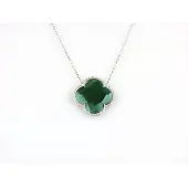 Sophie model Fiori klein ketting in zilver donkergroene klaver