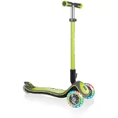 Globber ELITE DELUXE LIGHTS – Loopfiets voor kinderen, 120/80 mm, ABEC 5, 3 wielen, in hoogte verstelbaar, LED-wielen, limoengroen