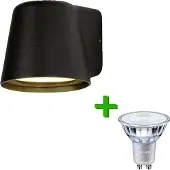 Lybardo Buitenverlichting / tuinverlichting - buitenlamp / wandlamp Monaco Zwart - 1x Philips GU10 LED lamp 3.5W - 2700K Warm Wit