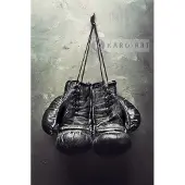 Karo-art Schilderij - Oude bokshandschoenen , Zwart wit , 3 maten , Wanddecoratie