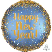 Amscan Folieballon Happy New Year - Gold & Satin Blauw & Goud - 43 cm (Plat geleverd) van Anagram