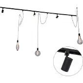 QAZQA Modern railsysteem met 3 spots en 3 hanglampen zwart 1-fase - Iconic Cavalux Jeana