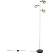 QAZQA Art deco vloerlamp zwart en goud met smoke glas 3-lichts - Vidro