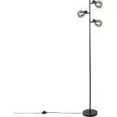 QAZQA Art Deco vloerlamp zwart 3-lichts met smoke glas - Vidro