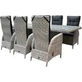 AVH-Collectie Menorca dining tuinset 220x100xH78 cm verstelbaar 7-delig wit grijs
