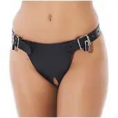 Rimba Leren Kuisheid Slip met Hangsloten en plasgaatje - maat S/M