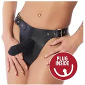 Rimba Bondage Play - Leren voorbind Slip Met dildo's aan binnen En buitenkant - 4 x 17 cm En 3,5 x 13 cm