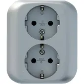 Plieger inbouw wandcontactdoos dubbel | Aurora | met randaarde | aluminium - zilver