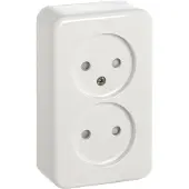 Gamma dubbel stopcontact | serie Andes | opbouw| zonder randaarde | kinderbeveiliging | wit