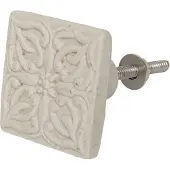 Clayre & Eef Deurknop | 4*4 cm | Creme | Keramiek | Vierkant | Boem |