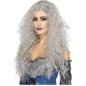 Smiffys Smiffy's Verkleed pruik lang haar - grijs - voor dames - Heksen/Halloween thema pruiken
