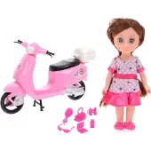Johntoy pop Lily Dolls scooter 15 cm roze/paars/blond 10 delig