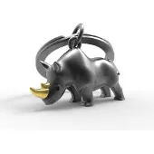 Metalmorphose Neushoorn Sleutelhanger 3D Metaal Zwart