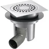 Delabie Harde vloerhevel 150x150 regelb hoogte horiz uitg. bocht Ø50