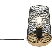 QAZQA Design tafellamp zwart met hout - Bosk