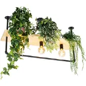 QAZQA Industriële plafondlamp zwart met hout 3-lichts - Shelf