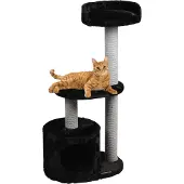 Flamingo Krabpaal – Echo – zwart & grijs – 48x34x99 cm – krabmeubel met ligplateaus & schuilplaats – sisaltouw – zachte pluche – voor katten & kittens