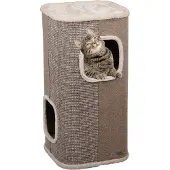 Flamingo Krabton voor katten – Krabton George Beige & Naturel & Lichtbruin M – 40x40x80 cm – luxe krabmeubel met 2 verdiepingen –