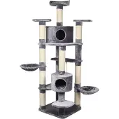 Flamingo Krabpaal Giganto Grijs & Wit – 207 cm hoog – XXL kattenkrabpaal met 2 huisjes, 7 plateaus & hangmatten – First Class Selection