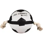 Flamingo Hondenspeelgoed – Matchball voetbal met touw – hondenspeelgoed – hondentouw – hond bal – honden bal – 50 cm – wit/zwart