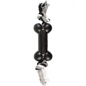 Flamingo Hondenspeelgoed rubber gladiator dumbel touw zwart 18 cm Flamingo (zwart)
