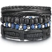 LGT JWLS Armbanden set zwart leer en zilverkleurige kralen