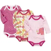 Schnizler romper Olifant lange mouw roze/wit 3 stuks