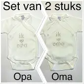 Petit villain Unisex Baby Rompertje - Opa / Oma - Maat 50 set van 2