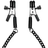 Rimba Bondage Play - Knijp Tepelklemmen Met aandraaischroef En Ketting - Zwart