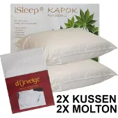 ISleep Kapok Hoofdkussen Set (2 Kussens + 2 Moltonslopen) - 60x70 cm