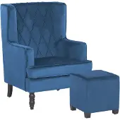 Beliani SANDSET - Fauteuil - Blauw - Fluweel