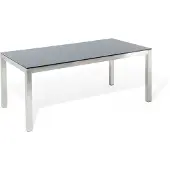 Beliani Grosseto Tuintafel Zwart Glas, Roestvast staal