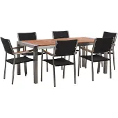 Beliani GROSSETO - Tuinset voor 6 - Donkergrijs/Donkerhout - RVS