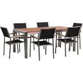 Beliani GROSSETO - Tuinset voor 6 - Zwart/Donkerhout - RVS