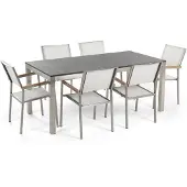 Beliani GROSSETO - Tuinset met 6 stoelen - Wit/Zwart - Graniet