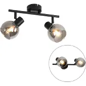 QAZQA Art Deco plafondlamp zwart met smoke glas 2-lichts - Vidro