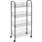 Metaltex ascona trolly met wielen + 4 manden 41x23x84 cm mat zwart/metaal
