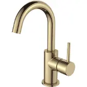 Regn Wastafelkraan Hoog Met Gebogen Uitloop - Geborsteld Goud PVD - Zonder Waste - Messing - Kranen, Wastafelkranen, Opbouw Wastafelkranen