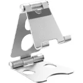 Acropaq Telefoonhouder bureau – Verstelbare telefoonstandaard met opbergtas – Aluminium houder voor smartphone & tablet – Zilvergrijs