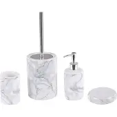 Beliani Toiletborstel, Badkamer set 4-delig keramiek marmer look ARAUCO