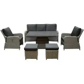 AVH-Collectie Bilbao stoel bank dining loungeset 6 delig grijs met verstelbare tafel