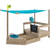 Tp Toys Ahoy Speelboot – Uitschuifbare Houten Speelboot met Zonnescherm, Opbergruimte en Schoolbord – Perfect voor Zand- en Waterplezier
