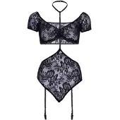 Leg avenue kanten bandeautop met halterbody zwart Dames