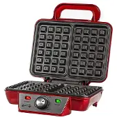 GADGY Retro Wafelijzer - Anti-Aanbaklaag - 1000 Watt - Regelbare Thermostaat - Rood - 25.6x23.7x9.6 cm