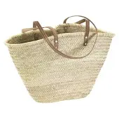 Source Balance Palmbladtas Met Leren Schouderhengsel Beige beige Hennep Tas